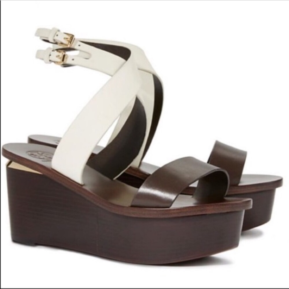 Tory Burch Brown and Cream Platform Sandals